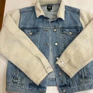 BDG Light Blue Denim Jacket with Cream Sherpa Collar